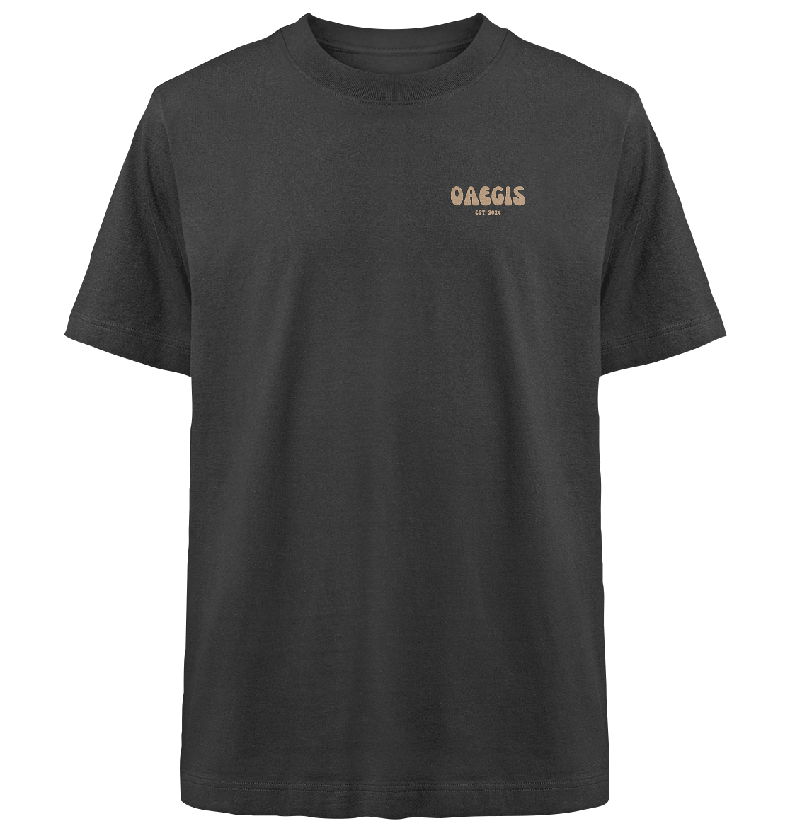 Schwarzes Oversized T-Shirt mit Rundhalsausschnitt aus 100% Baumwolle und minimalistischem Design auf der linken Brust 