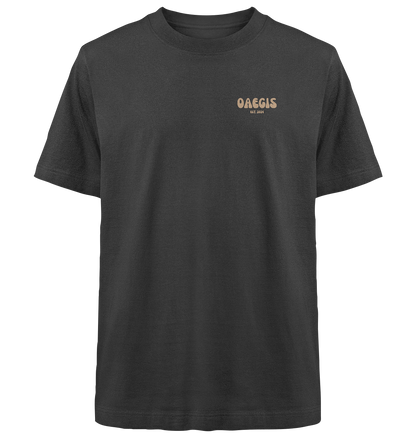 Schwarzes Oversized T-Shirt mit Rundhalsausschnitt aus 100% Baumwolle und minimalistischem Design auf der linken Brust 