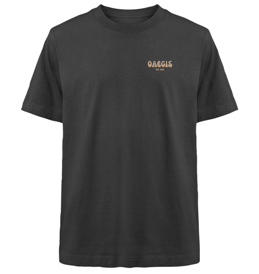 Schwarzes Oversized T-Shirt mit Rundhalsausschnitt aus 100% Baumwolle und minimalistischem Design auf der linken Brust 