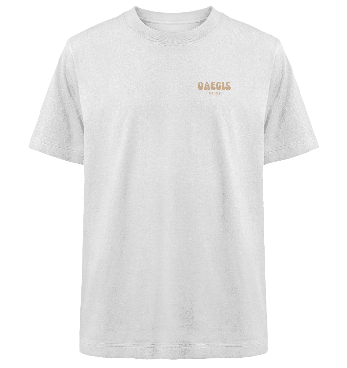Weißes Oversized T-Shirt mit Rundhalsausschnitt aus 100% Baumwolle und minimalistischem Design auf der linken Brust 