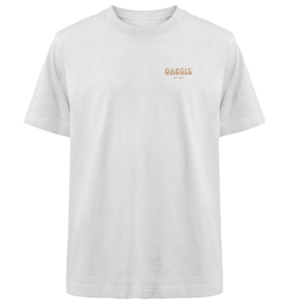 Weißes Oversized T-Shirt mit Rundhalsausschnitt aus 100% Baumwolle und minimalistischem Design auf der linken Brust 