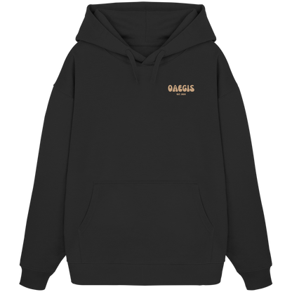  Schwarzer Oversize Kapuzen-Pullover mit Rundhalsausschnitt aus 100% Baumwolle und minimalistischem Design auf der linken Brust 
