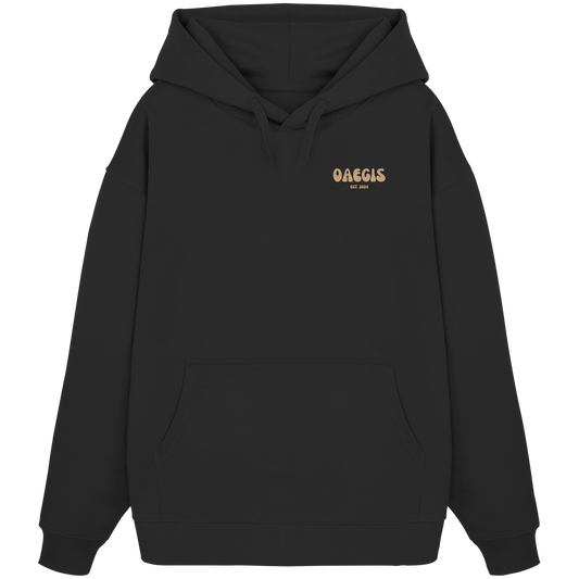  Schwarzer Oversize Kapuzen-Pullover mit Rundhalsausschnitt aus 100% Baumwolle und minimalistischem Design auf der linken Brust 