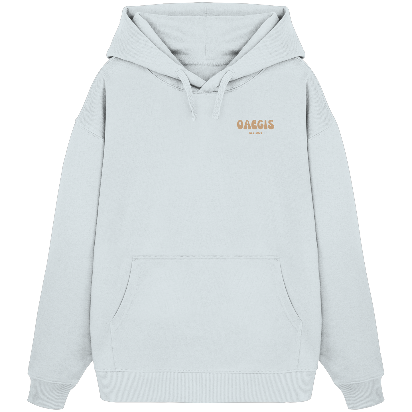 Eis weißer Oversize Kapuzen-Pullover mit Rundhalsausschnitt aus 100% Baumwolle und minimalistischem Design auf der linken Brust 