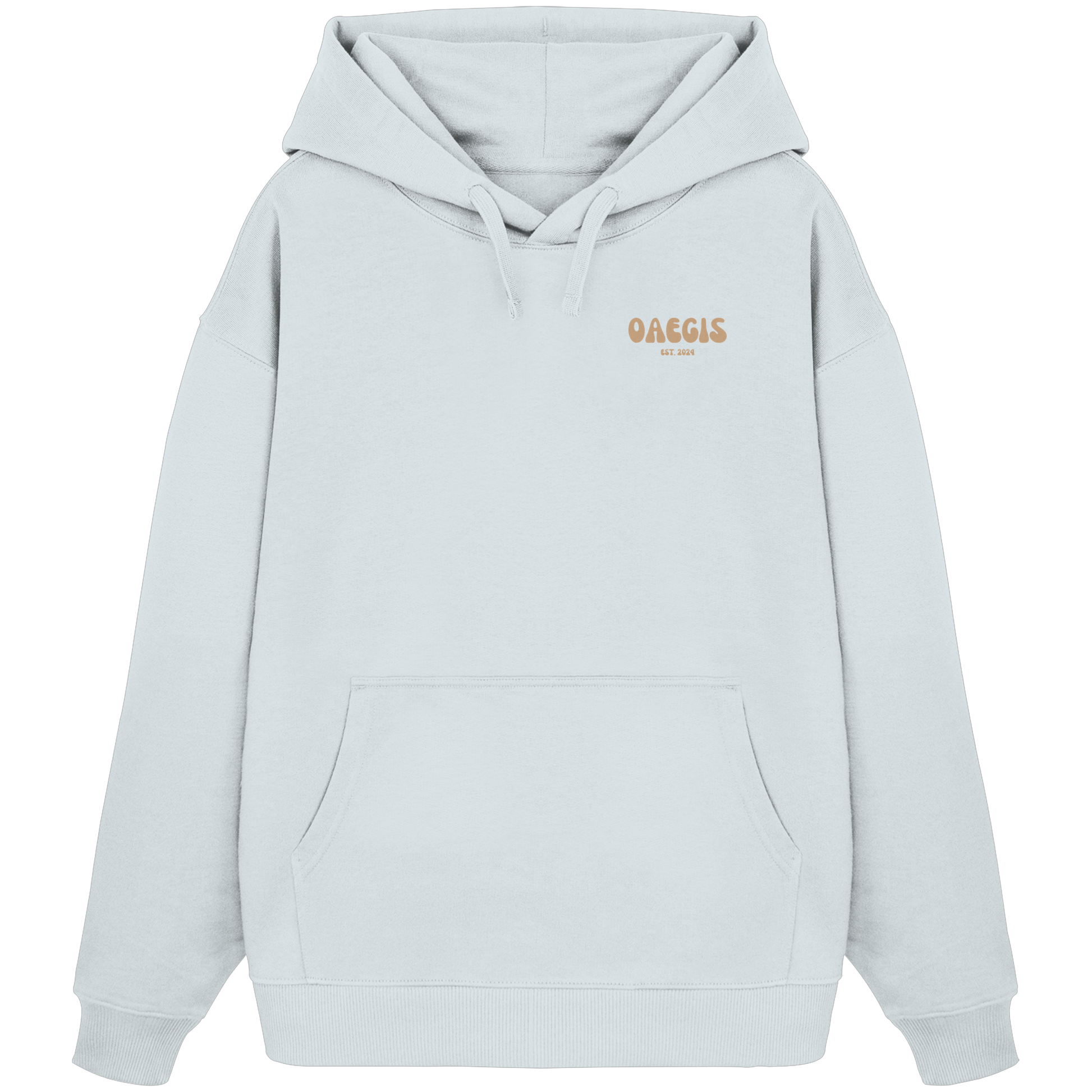  Eis weißer Oversize Kapuzen-Pullover mit Rundhalsausschnitt aus 100% Baumwolle und minimalistischem Design auf der linken Brust 