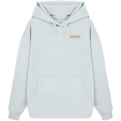  Eis weißer Oversize Kapuzen-Pullover mit Rundhalsausschnitt aus 100% Baumwolle und minimalistischem Design auf der linken Brust 
