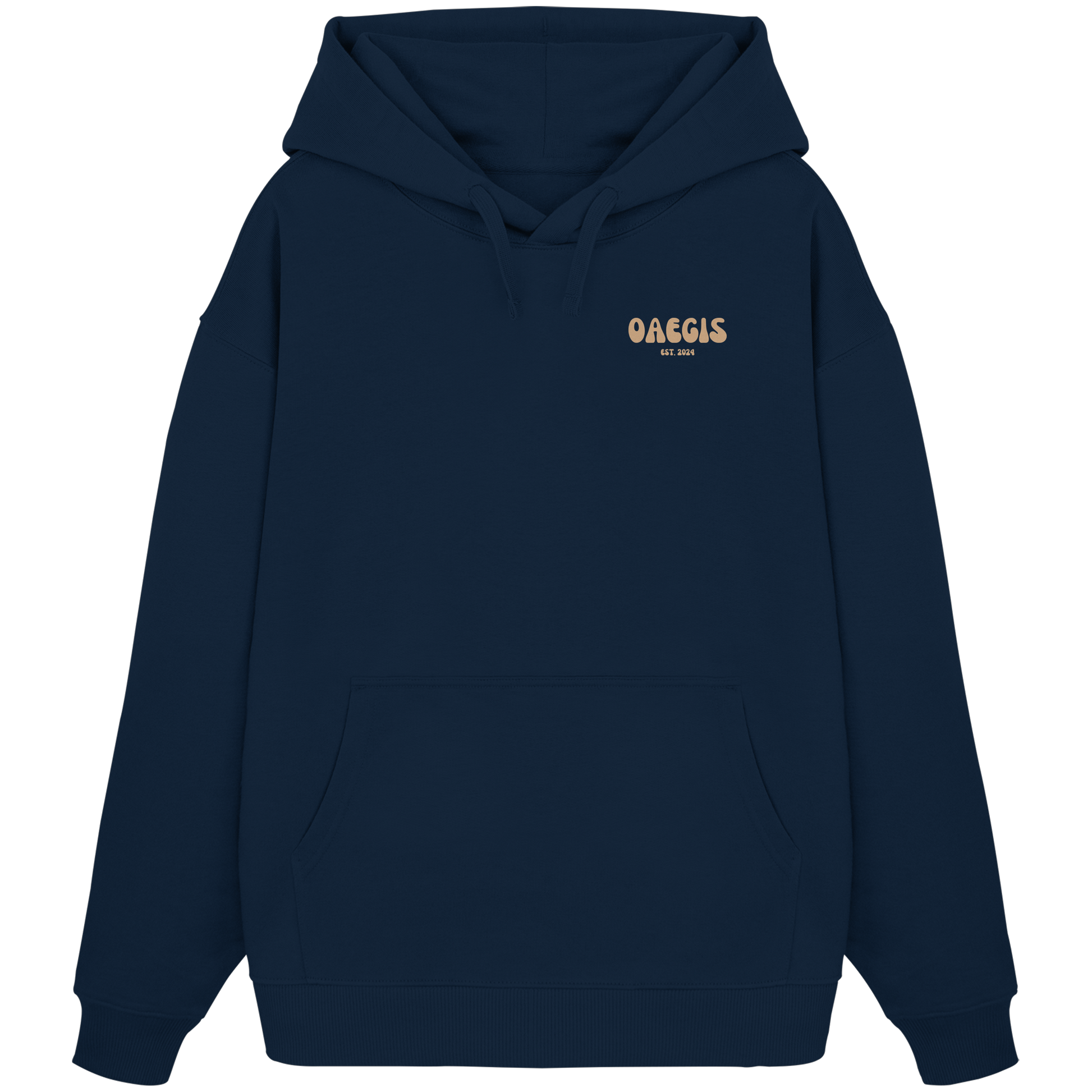  Navy blauer Oversize Kapuzen-Pullover mit Rundhalsausschnitt aus 100% Baumwolle und minimalistischem Design auf der linken Brust 