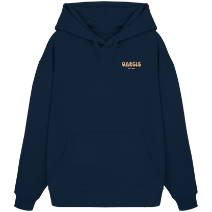 Navy blauer Oversize Kapuzen-Pullover mit Rundhalsausschnitt aus 100% Baumwolle und minimalistischem Design auf der linken Brust 