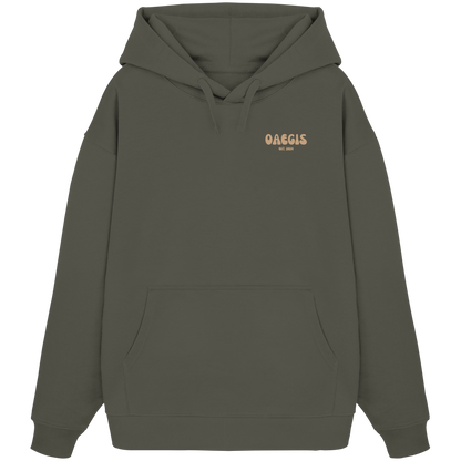  Khaki grüner Oversize Kapuzen-Pullover mit Rundhalsausschnitt aus 100% Baumwolle und minimalistischem Design auf der linken Brust 