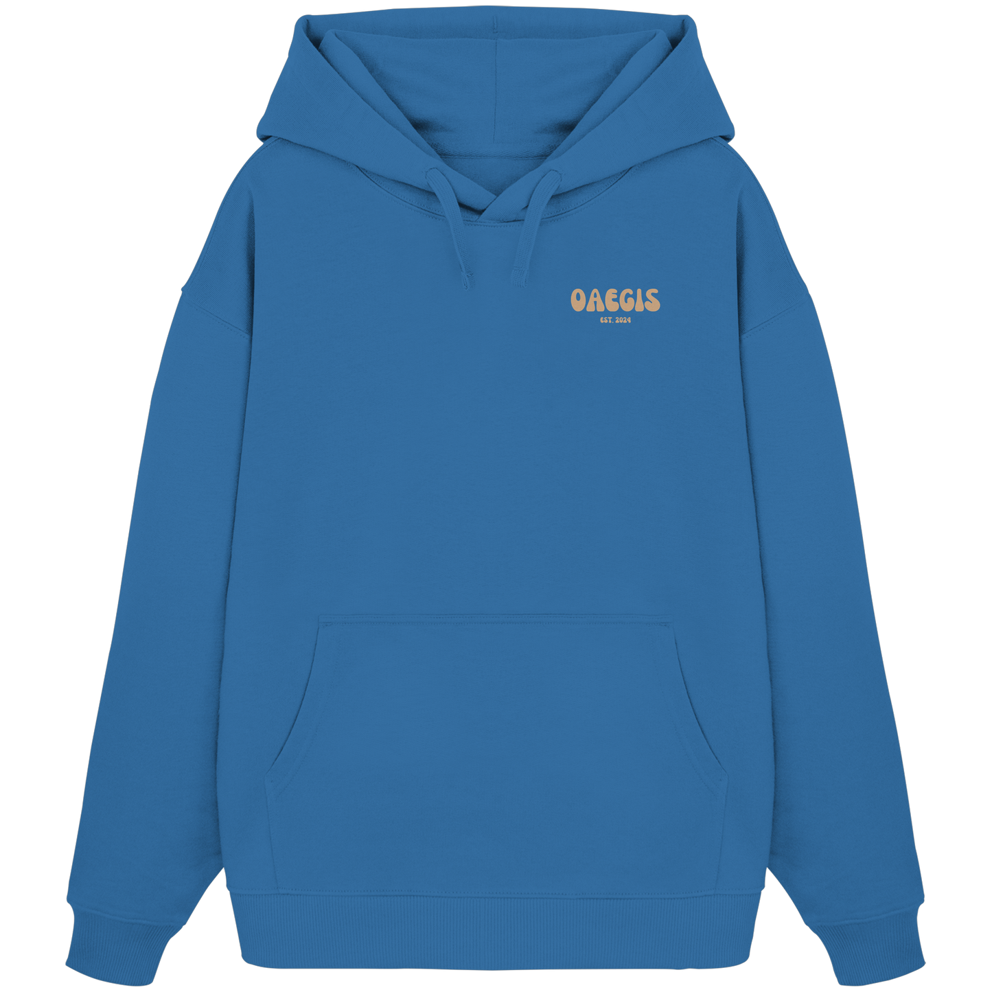  Royal blauer Oversize Kapuzen-Pullover mit Rundhalsausschnitt aus 100% Baumwolle und minimalistischem Design auf der linken Brust 