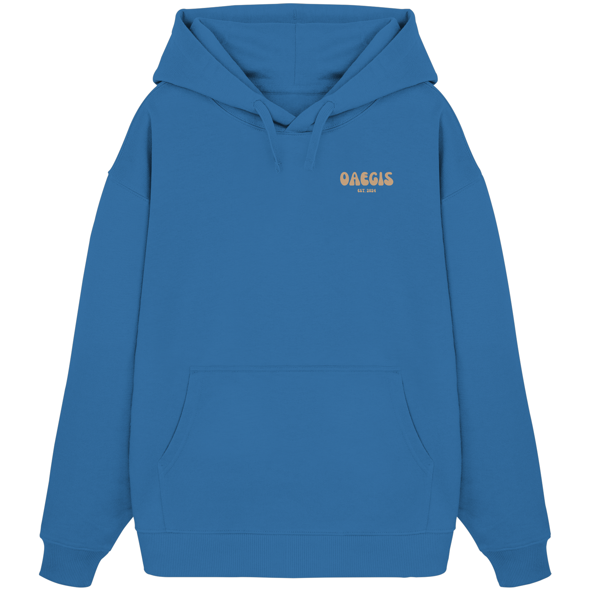  Royal blauer Oversize Kapuzen-Pullover mit Rundhalsausschnitt aus 100% Baumwolle und minimalistischem Design auf der linken Brust 