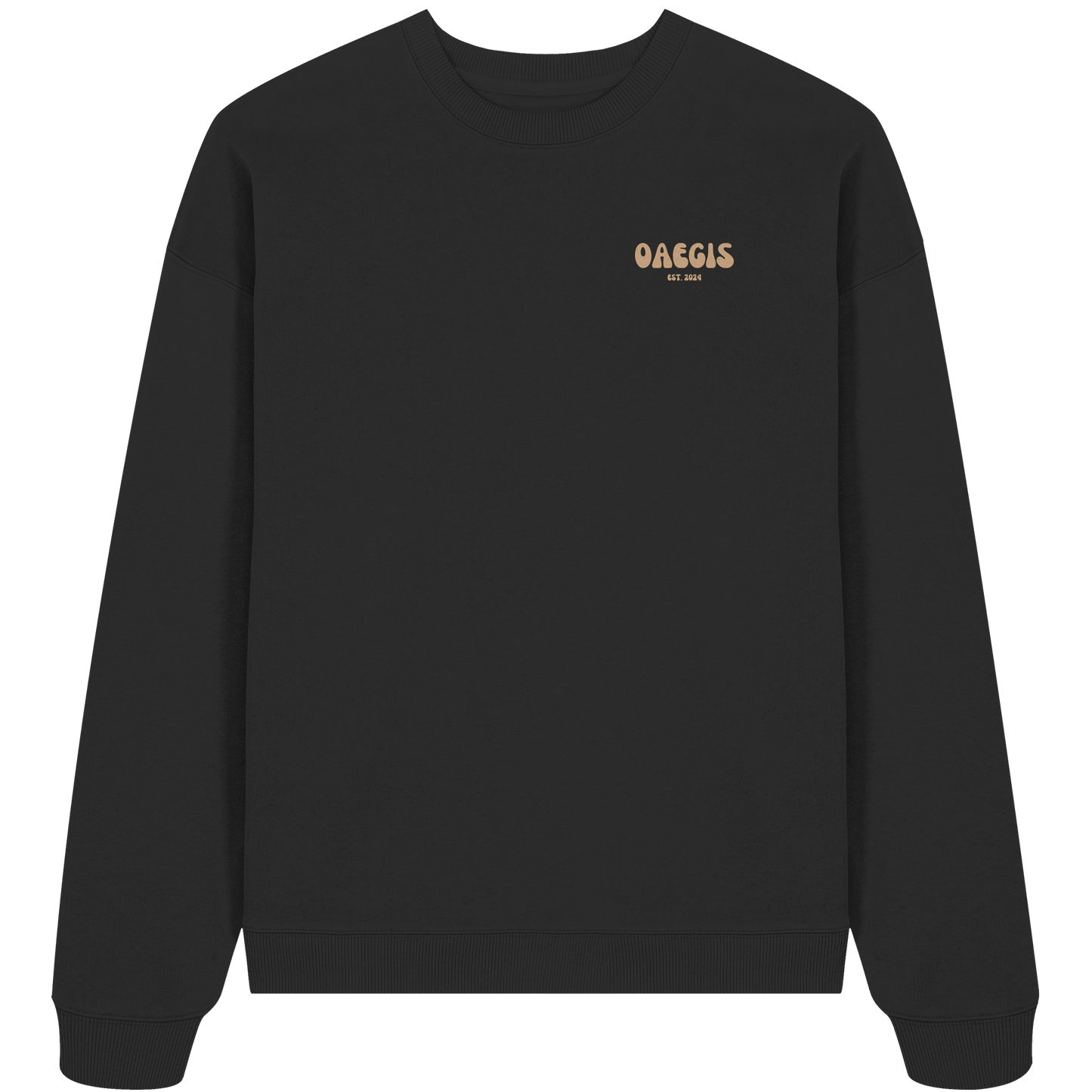Schwarzer Oversize Pullover aus 100% Baumwolle mit Rundhalsausschnitt und minimalistischem Design auf der linken Brust 