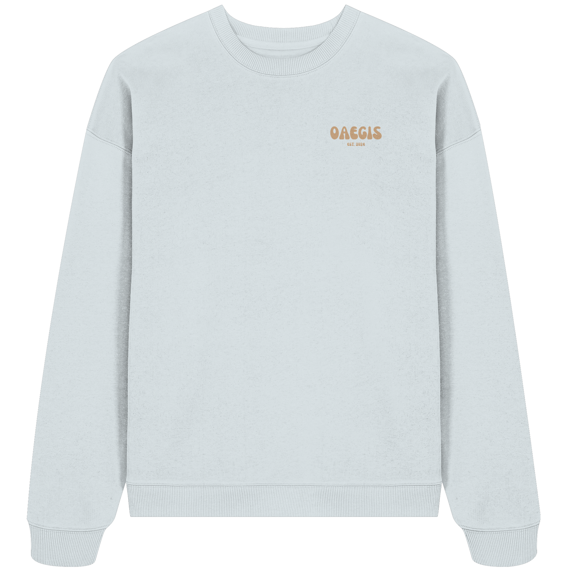 Eis weißer Oversize Pullover aus 100% Baumwolle mit Rundhalsausschnitt und minimalistischem Design auf der linken Brust 